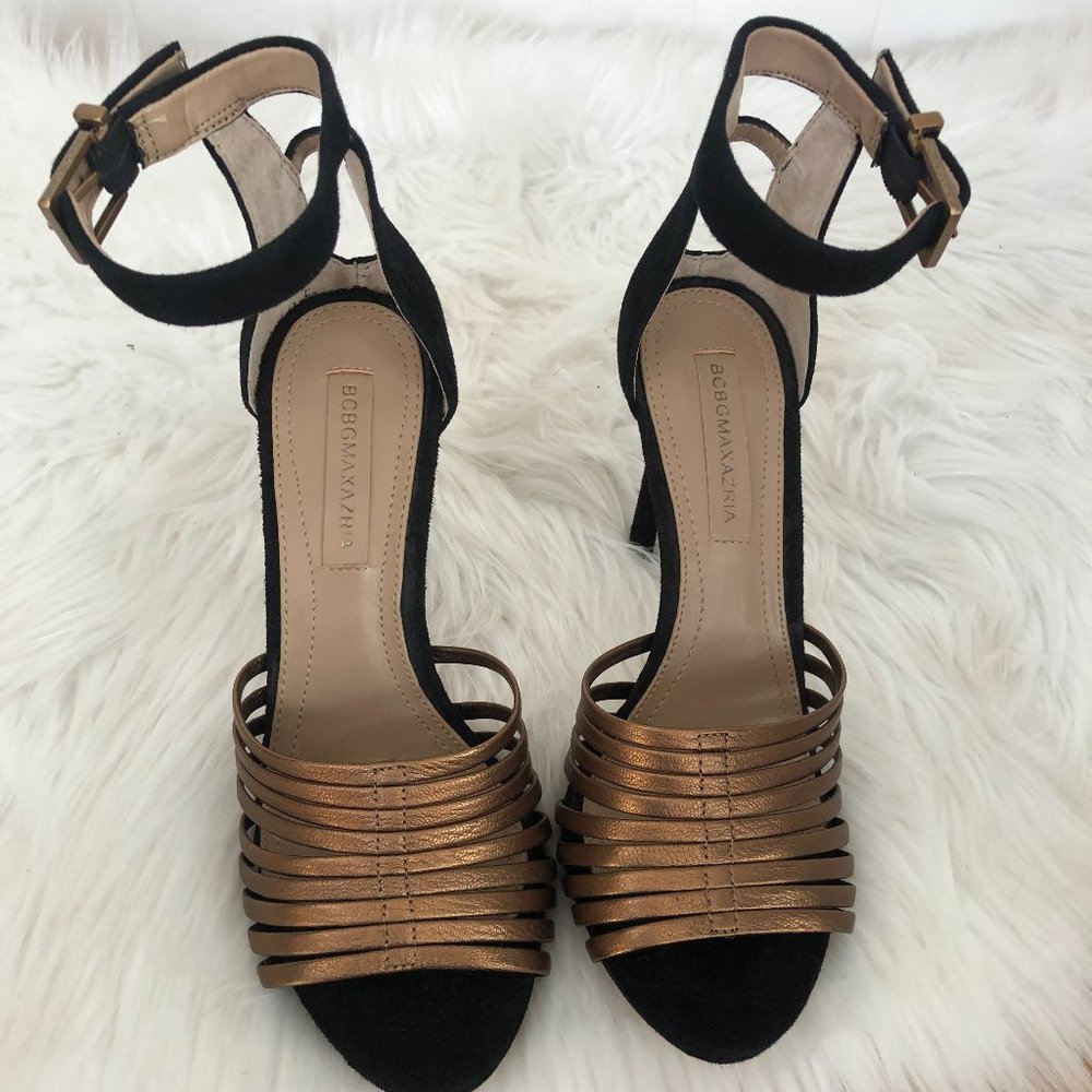 metallic ankle strap heels